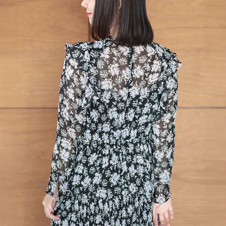 大きいサイズ レディース 花柄シフォンワンピース