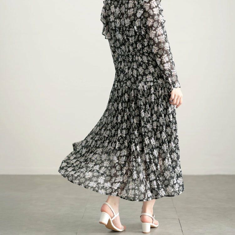 大きいサイズ レディース 花柄シフォンワンピース