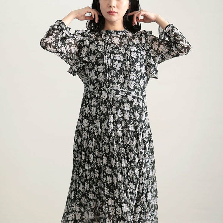 大きいサイズ レディース 花柄シフォンワンピース