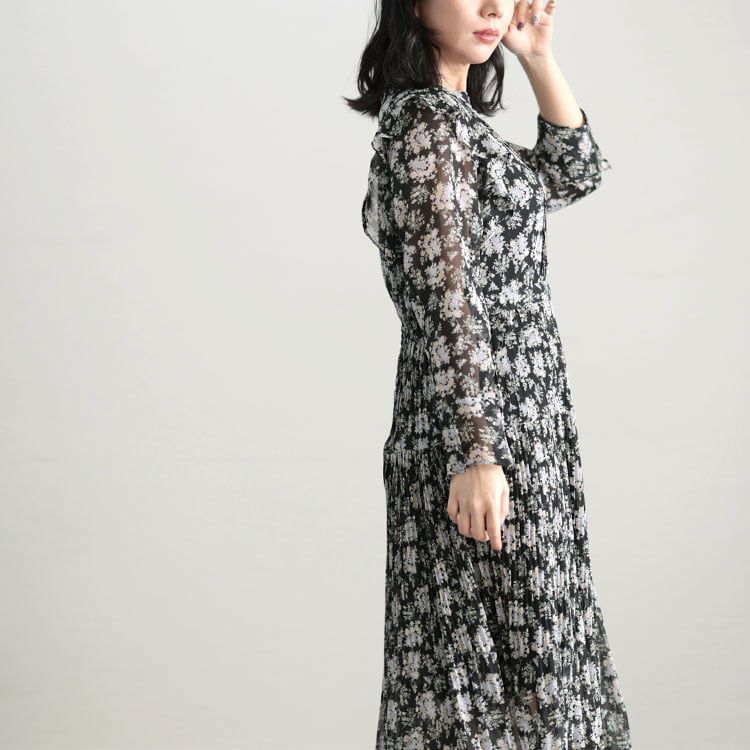 大きいサイズ レディース 花柄シフォンワンピース