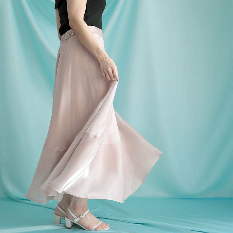 大きいサイズ レディース サテンフレアスカート