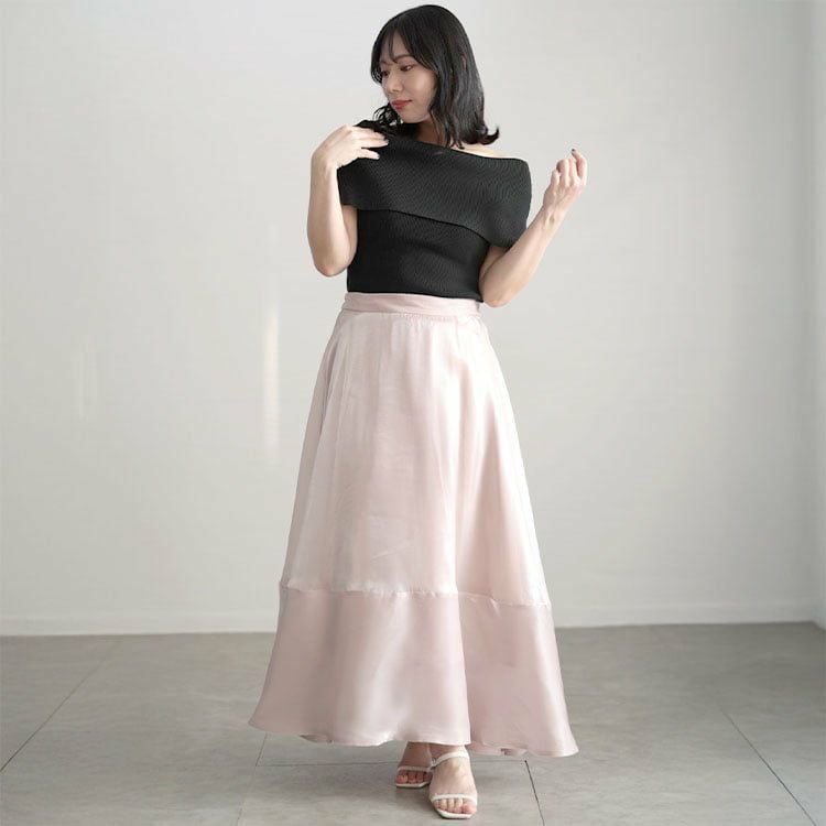 大きいサイズ レディース サテンフレアスカート
