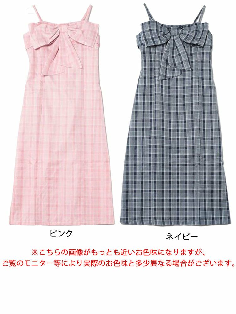 大きいサイズ レディース リボンチェックキャミワンピース