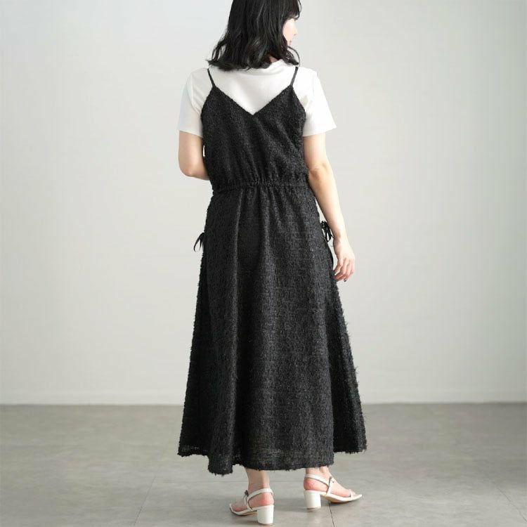 大きいサイズ レディース シャギー調サイドリボンキャミワンピース