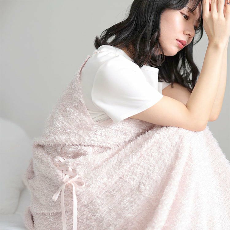 大きいサイズ レディース シャギー調サイドリボンキャミワンピース