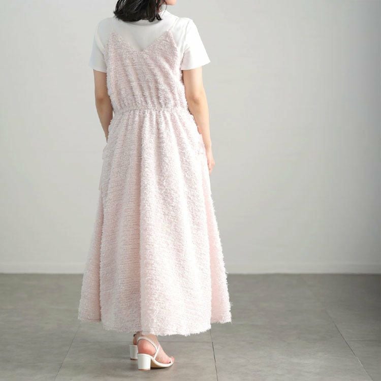 大きいサイズ レディース シャギー調サイドリボンキャミワンピース