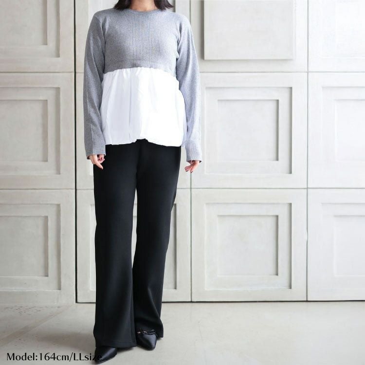 大きいサイズ レディース 美脚見えストレッチセミフレアパンツ