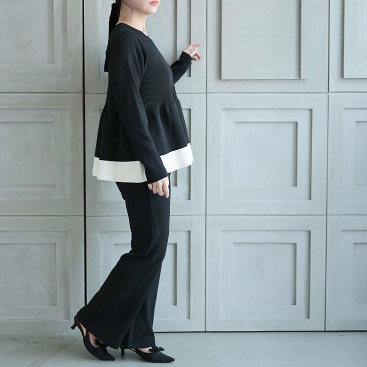 大きいサイズ レディース 美脚見えストレッチセミフレアパンツ