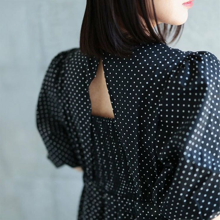 大きいサイズ レディース パフスリーブドットワンピース