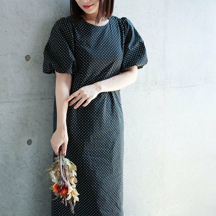 大きいサイズ レディース パフスリーブドットワンピース