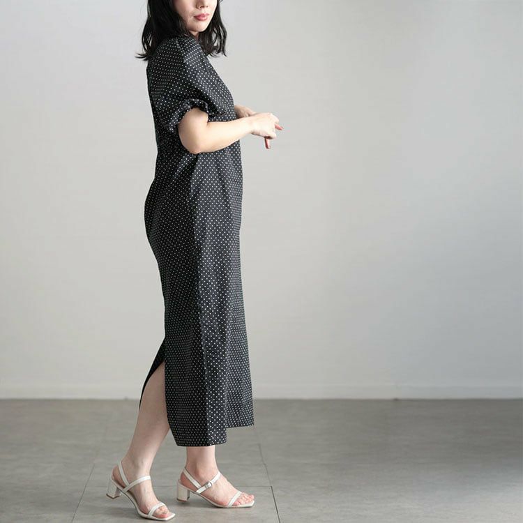 大きいサイズ レディース パフスリーブドットワンピース