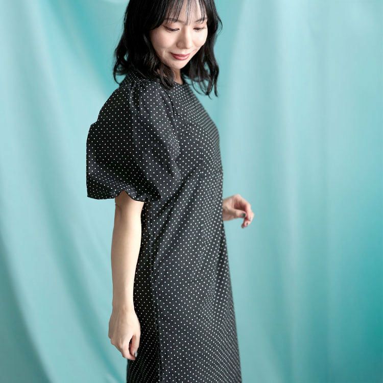 大きいサイズ レディース パフスリーブドットワンピース
