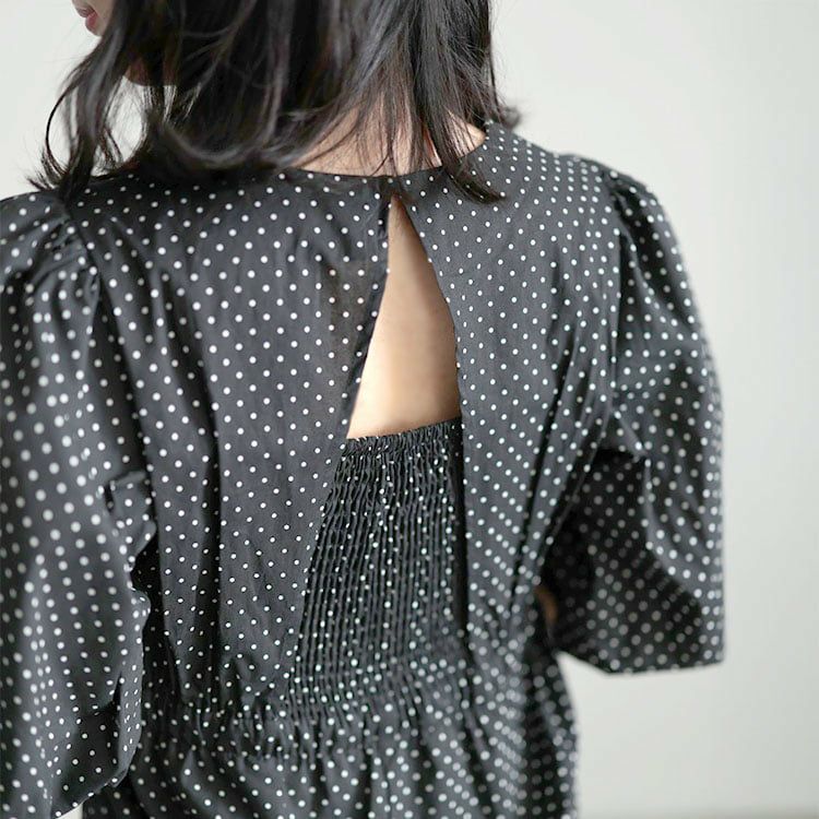 大きいサイズ レディース パフスリーブドットワンピース