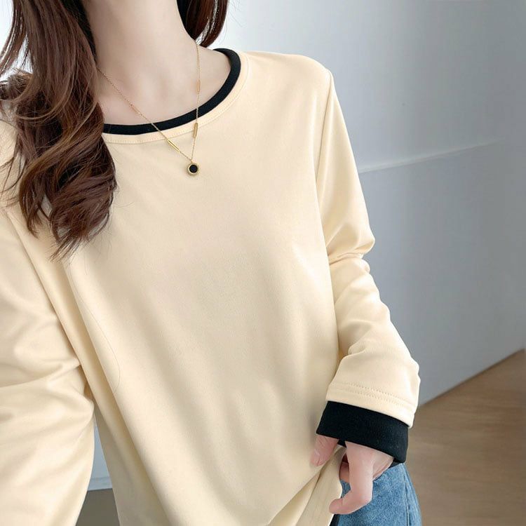 大きいサイズ レディース フェイクレイヤードバイカラートップス