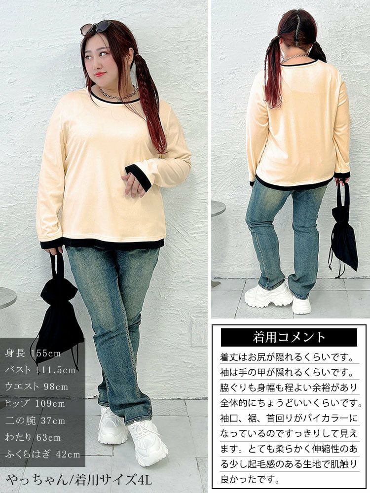 大きいサイズ レディース フェイクレイヤードバイカラートップス