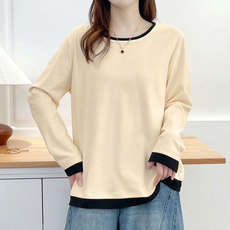 大きいサイズ レディース フェイクレイヤードバイカラートップス オフホワイト