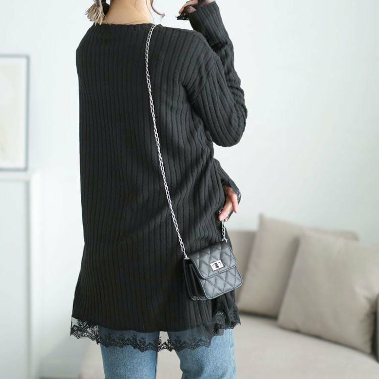 大きいサイズ レディース 裾レースリブチュニック