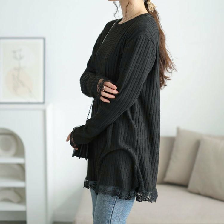 大きいサイズ レディース 裾レースリブチュニック