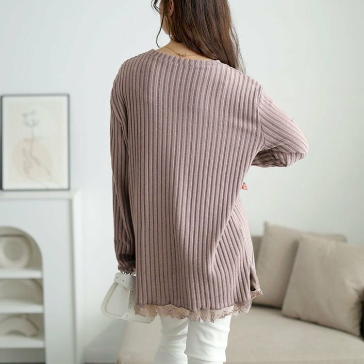 大きいサイズ レディース 裾レースリブチュニック