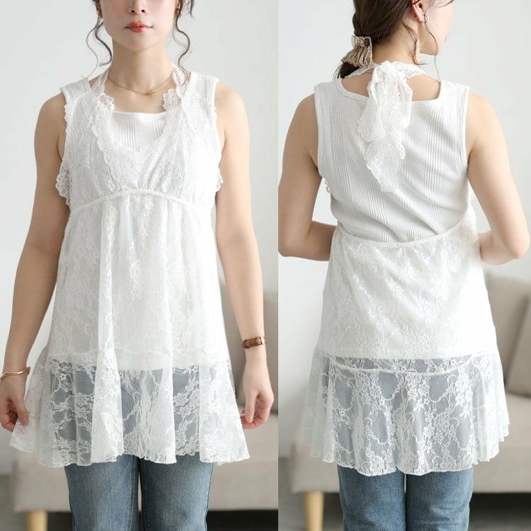 大きいサイズ レディース オフショルスウェット＆ホルターネックレースインナーセット