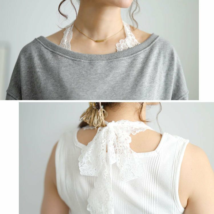 大きいサイズ レディース オフショルスウェット＆ホルターネックレースインナーセット