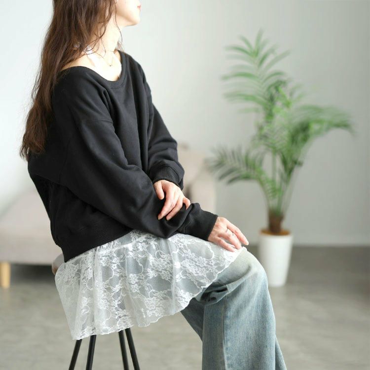 大きいサイズ レディース オフショルスウェット＆ホルターネックレースインナーセット