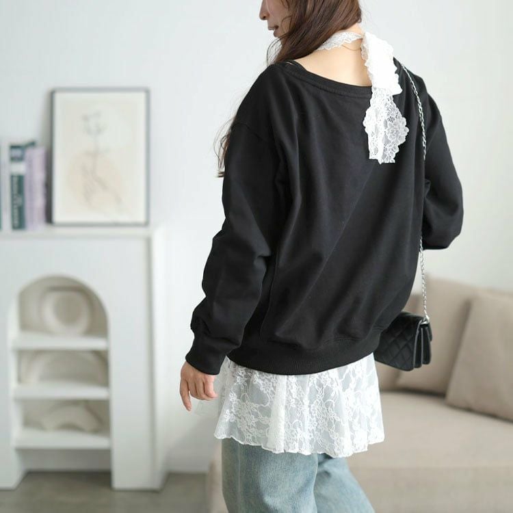 大きいサイズ レディース オフショルスウェット＆ホルターネックレースインナーセット