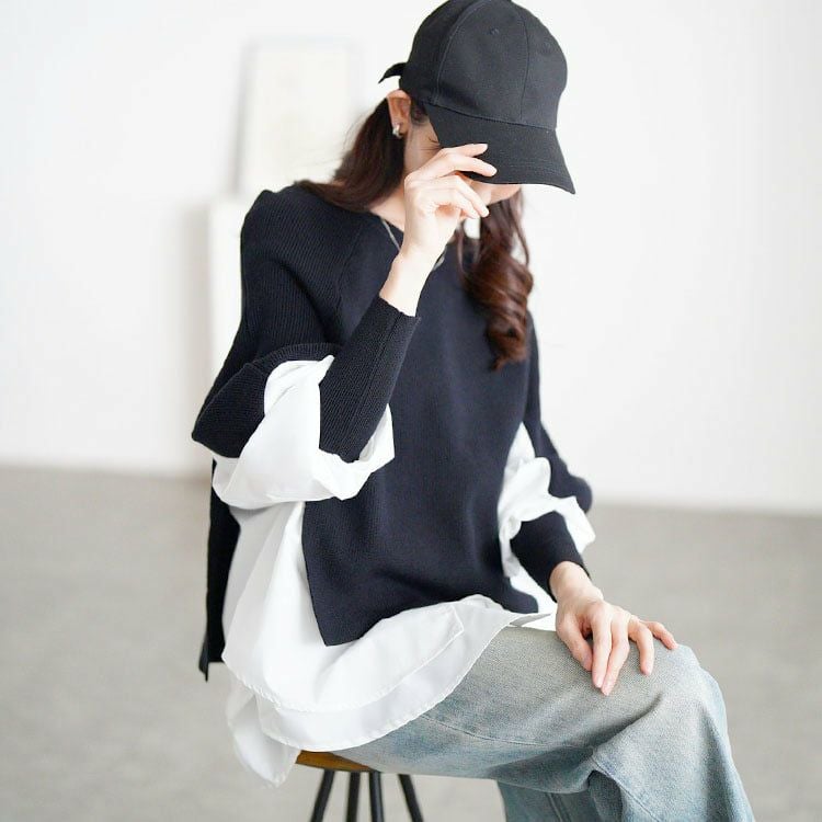 大きいサイズ レディース ティアードシャツドッキングニットチュニック