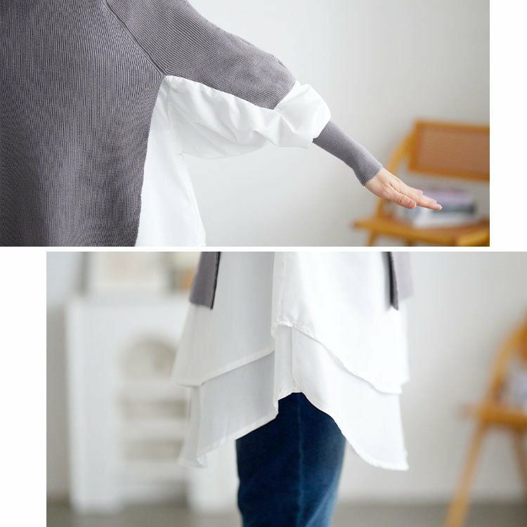 大きいサイズ レディース ティアードシャツドッキングニットチュニック