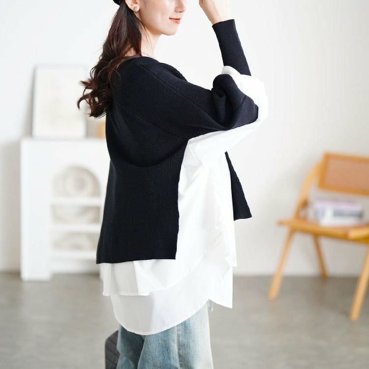 大きいサイズ レディース ティアードシャツドッキングニットチュニック