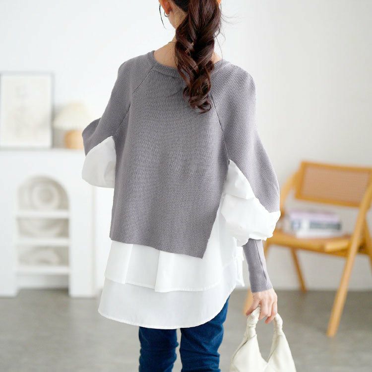 大きいサイズ レディース ティアードシャツドッキングニットチュニック