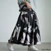 大きいサイズ レディース アート柄タックバルーンスカート ブラック