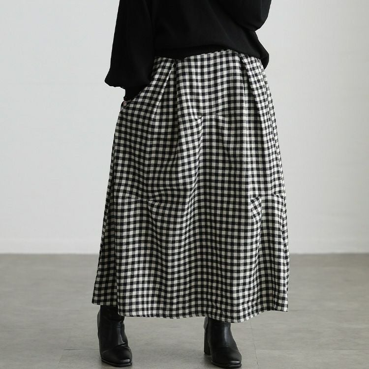 大きいサイズ レディース ギンガムチェック柄タックコクーンスカート