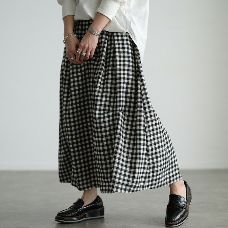 大きいサイズ レディース ギンガムチェック柄タックコクーンスカート