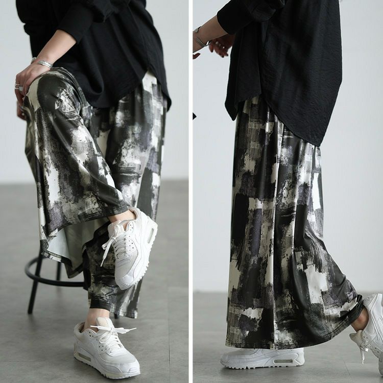 大きいサイズ レディース ストレッチプリントワイドパンツ