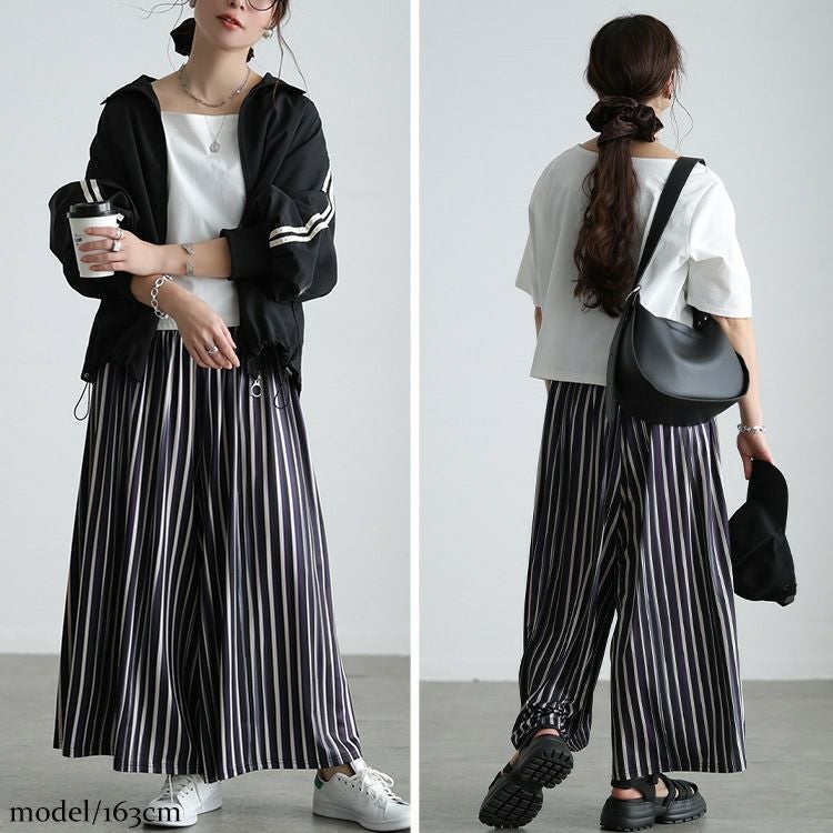 大きいサイズ レディース ストレッチプリントワイドパンツ