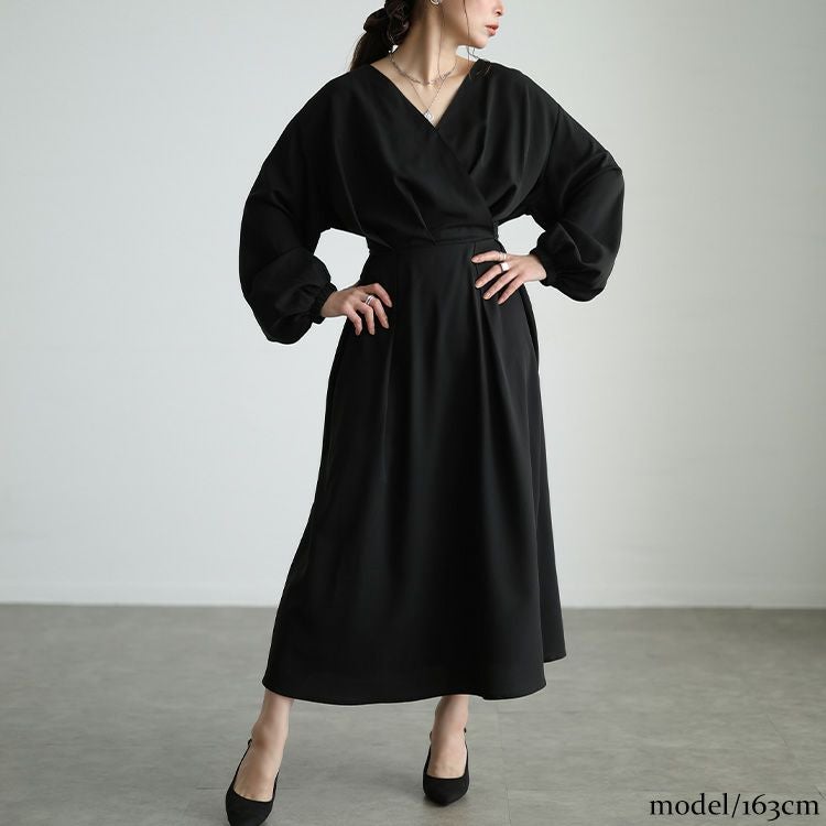 大きいサイズ レディース カシュクールウエストタックワンピース