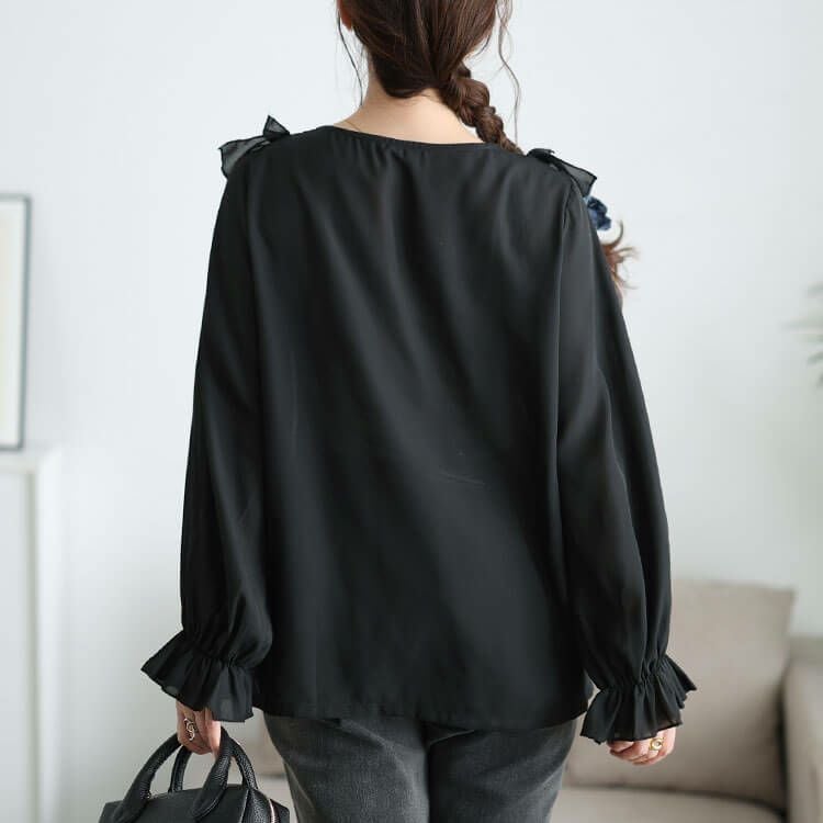 大きいサイズ レディース ティアードフリルVネックブラウス