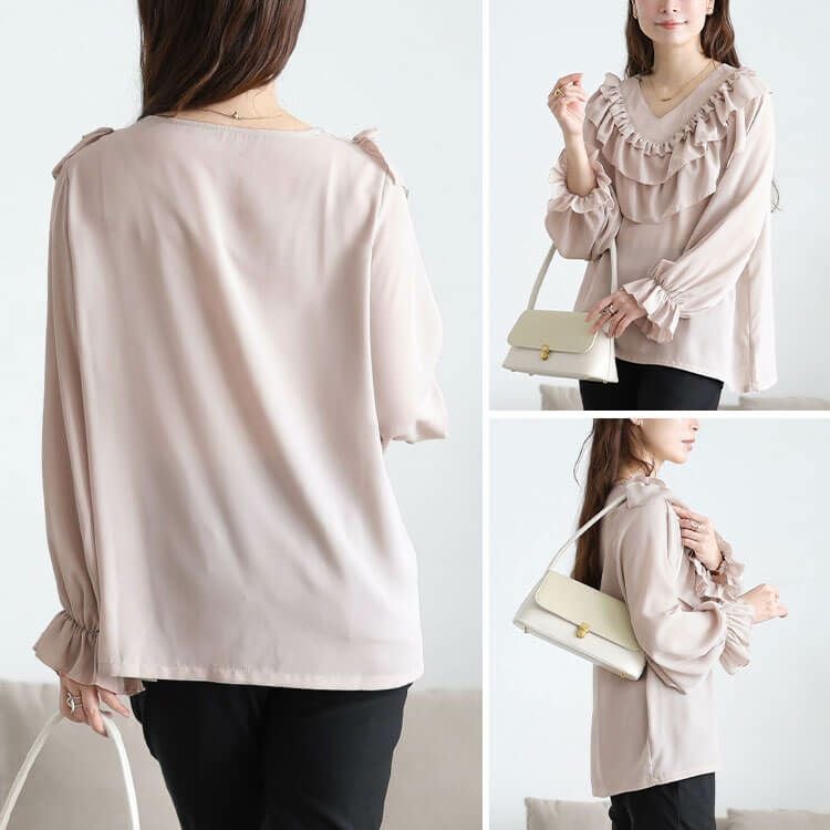 大きいサイズ レディース ティアードフリルVネックブラウス