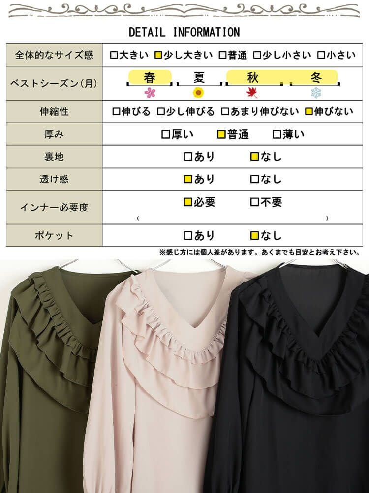 大きいサイズ レディース ティアードフリルVネックブラウス
