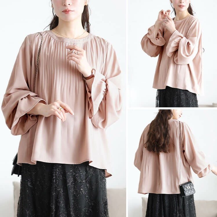 大きいサイズ レディース 消しプリーツキャンディスリーブブラウス