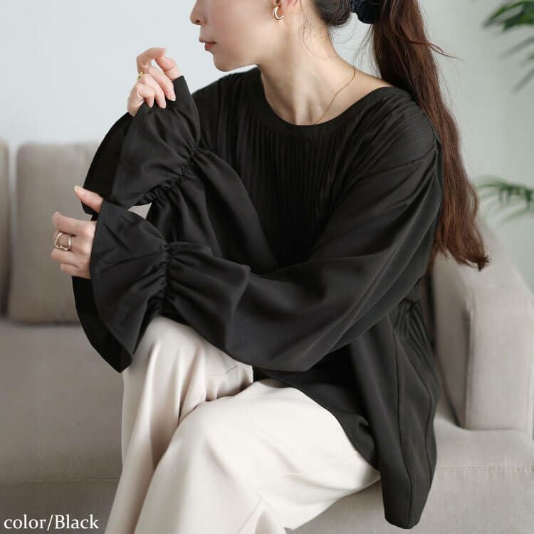 大きいサイズ レディース 消しプリーツキャンディスリーブブラウス