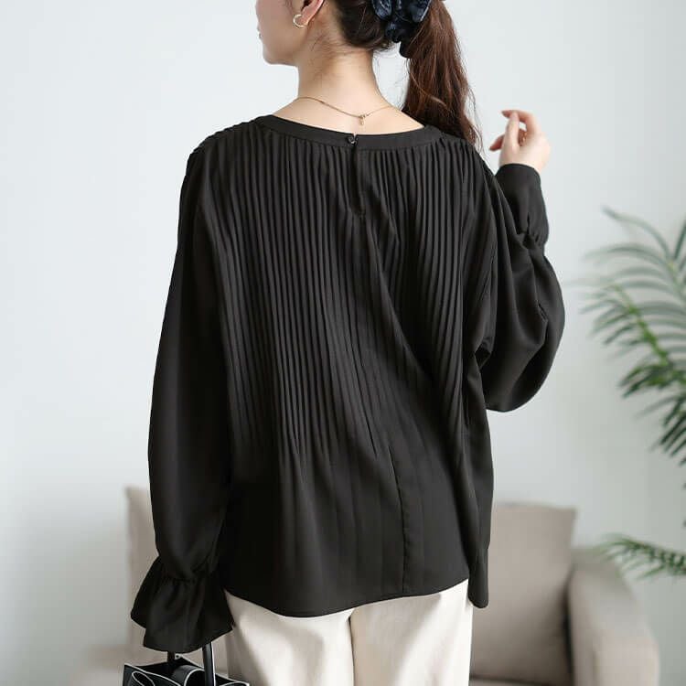 大きいサイズ レディース 消しプリーツキャンディスリーブブラウス
