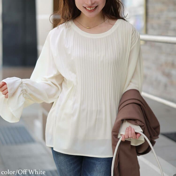 大きいサイズ レディース 消しプリーツキャンディスリーブブラウス