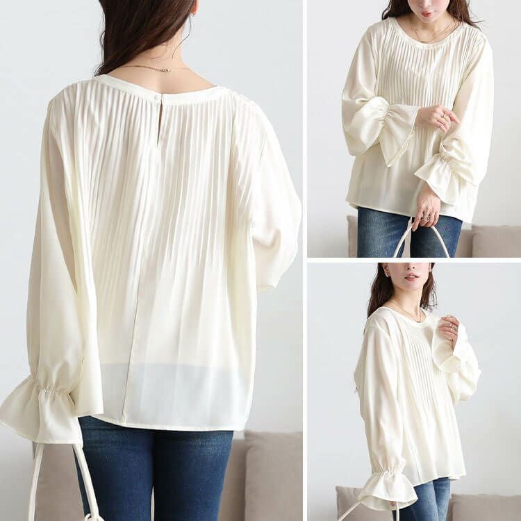 大きいサイズ レディース 消しプリーツキャンディスリーブブラウス