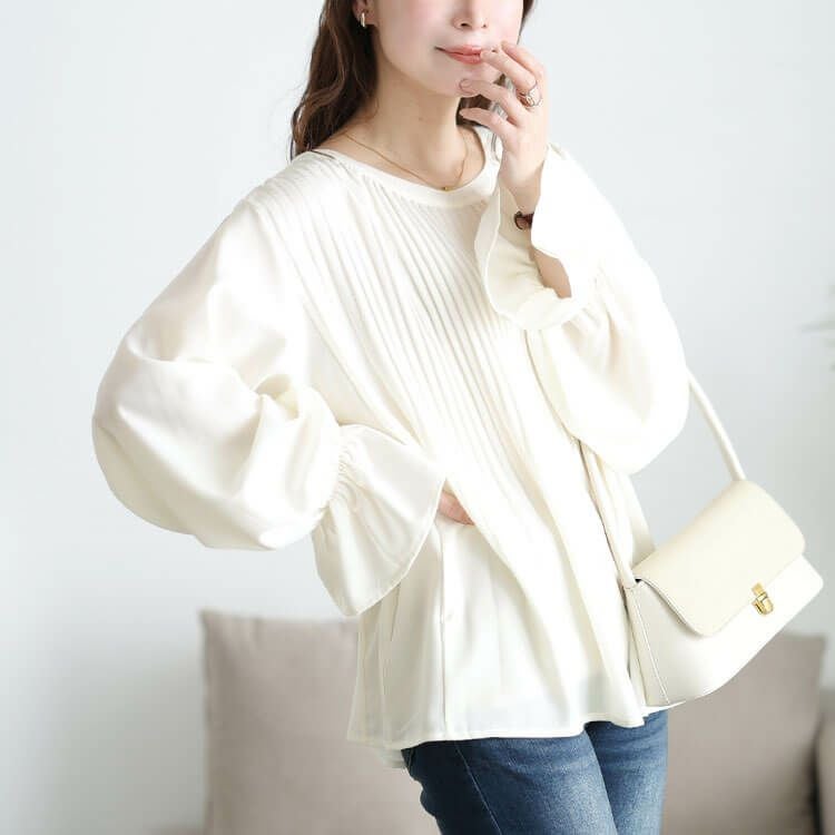大きいサイズ レディース 消しプリーツキャンディスリーブブラウス
