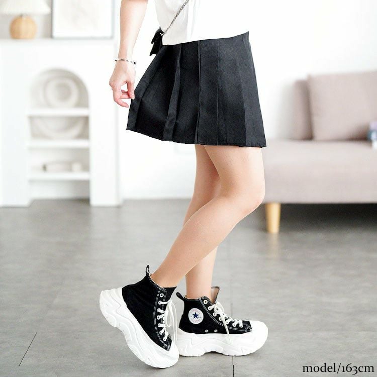 大きいサイズ レディース インナーパンツ付きプリーツミニスカート