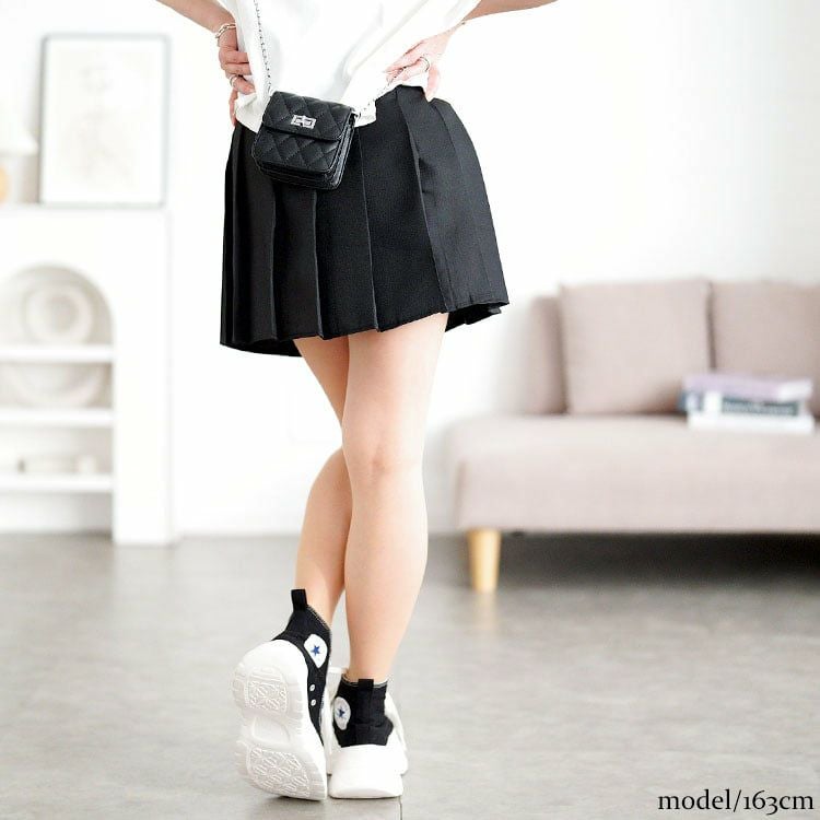 大きいサイズ レディース インナーパンツ付きプリーツミニスカート