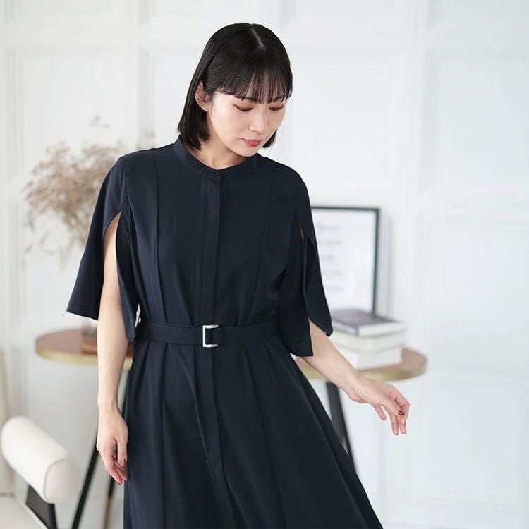 大きいサイズ レディース ケープスリーブベルトワンピース