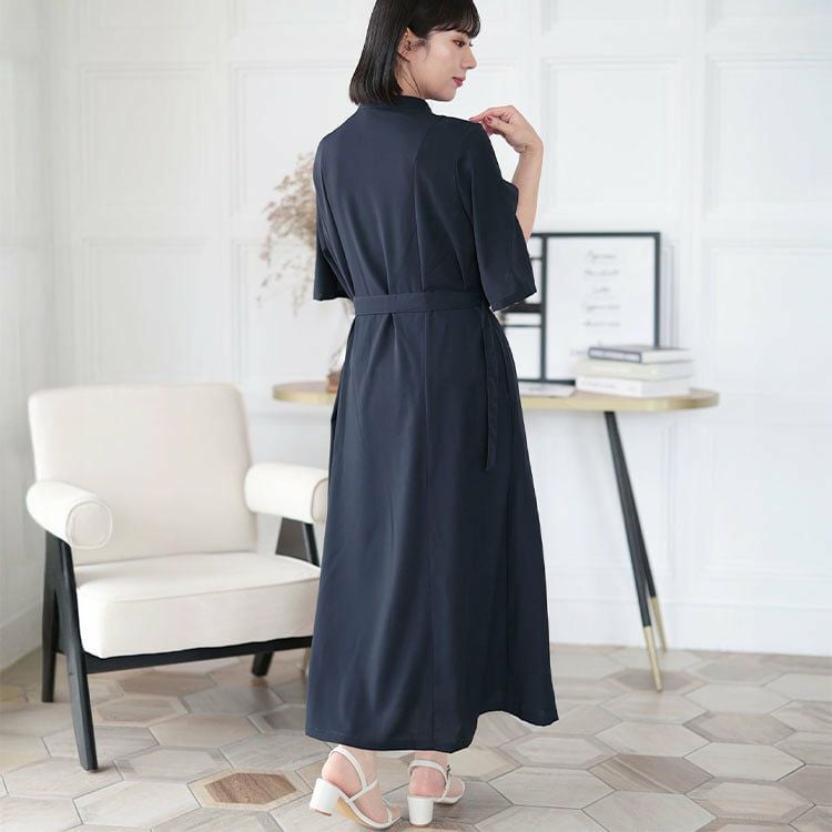 大きいサイズ レディース ケープスリーブベルトワンピース